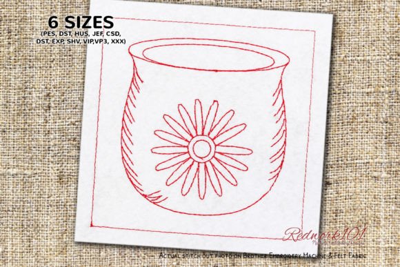 Artwork on Pottery Redwork Embroidery