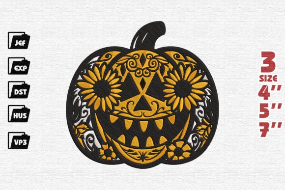 Blooming Pumpkin Grin Embroidery