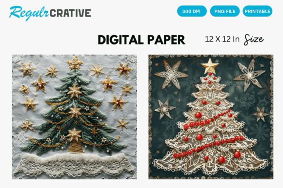 Christmas Tree Embroidery Digital Paper