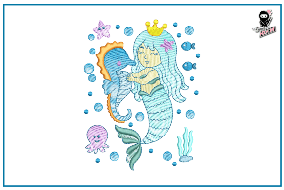 Cute Baby Mermaid Embroidery