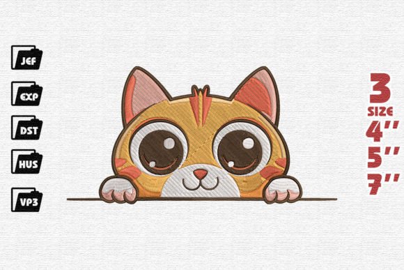 Cute Cat Peeking Embroidery