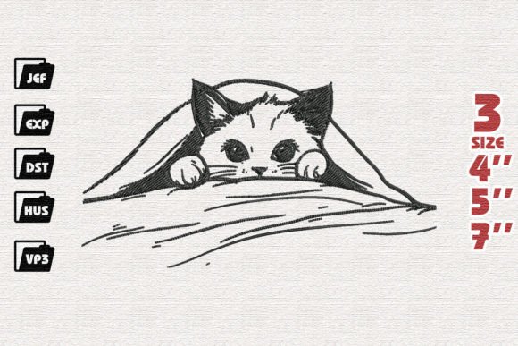 Cute Chibi Cat Peeking Embroidery
