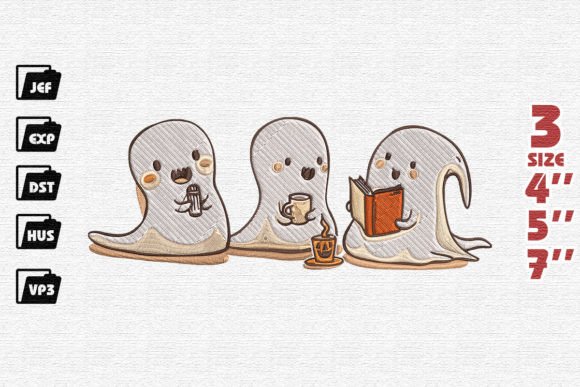 Cute Little Ghosts Singing Embroidery