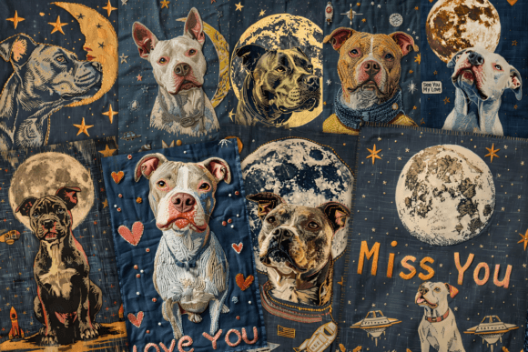 Cute Pit Bull Dog Embroidery Papers