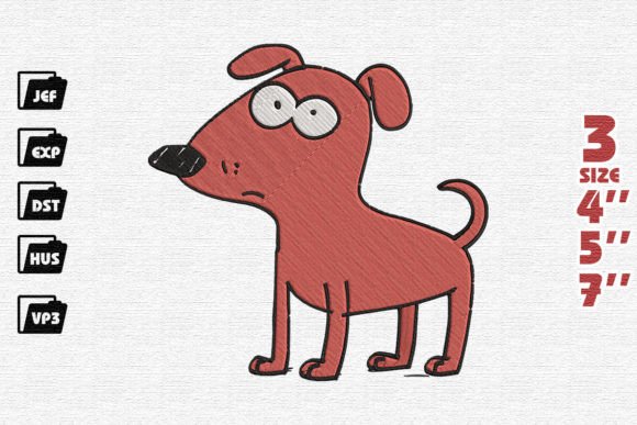 Cute Red Dog Embroidery