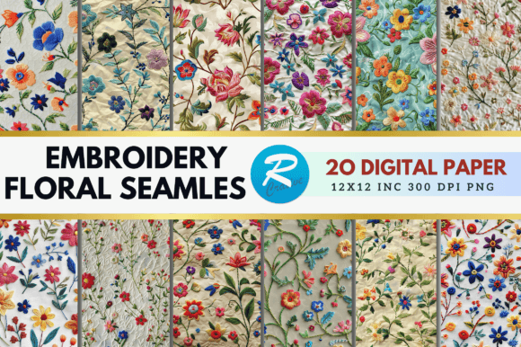 Embroidery Floral Seamles Digital Paper