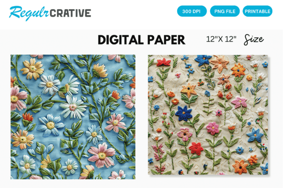 Embroidery Floral Seamless Digital Paper