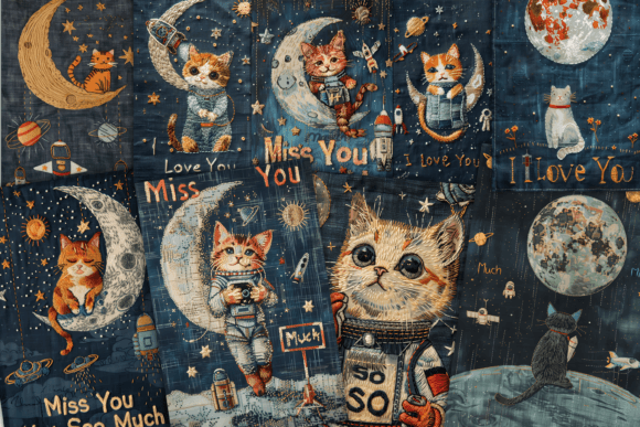Embroidery Moon Cats Pages Bundle