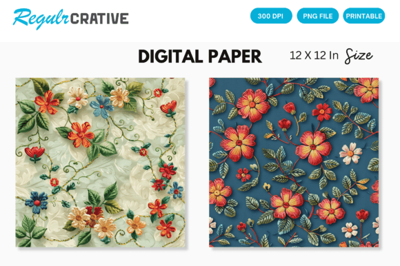 Floral Embroidery Digital Paper Pack Review