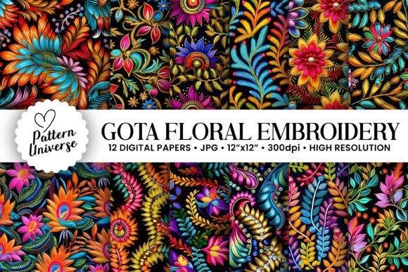 Gota Embroidery Pattern Digital Papers