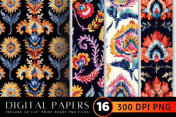 Ikat Embroidery Floral Pattern