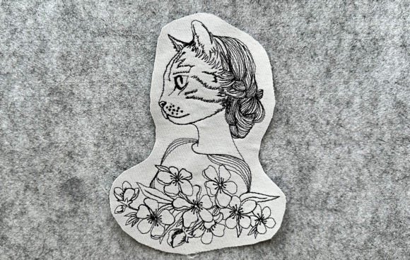 Lady Cat One Line Machine Embroidery