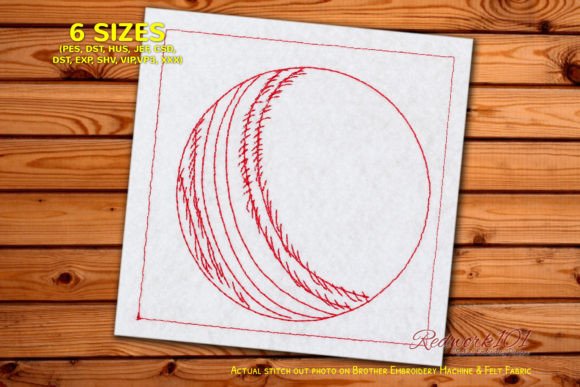 Leather Cricket Ball Redwork Embroidery