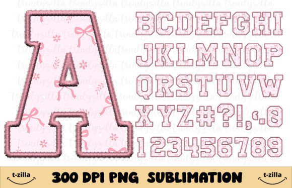 Pink Coquette Bow Faux Embroidery Alpha