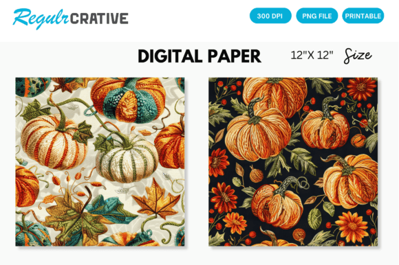 Pumpkin Embroidery Digital Paper Pattern