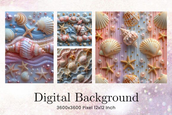 Sea Sheels Embroidery Coral Background