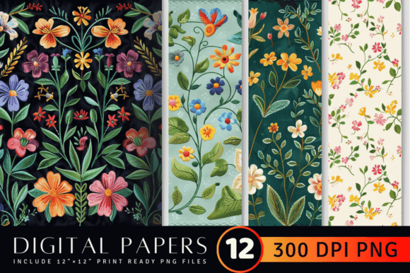 Spring Hand Embroidery Digital Paper