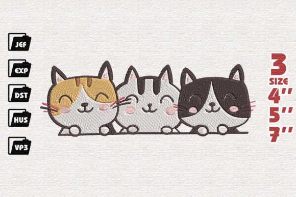 Three Cats Peeking Embroidery