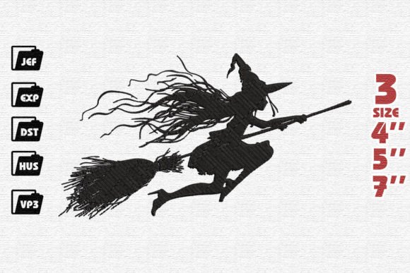 Witch Flying on a Broom Embroidery